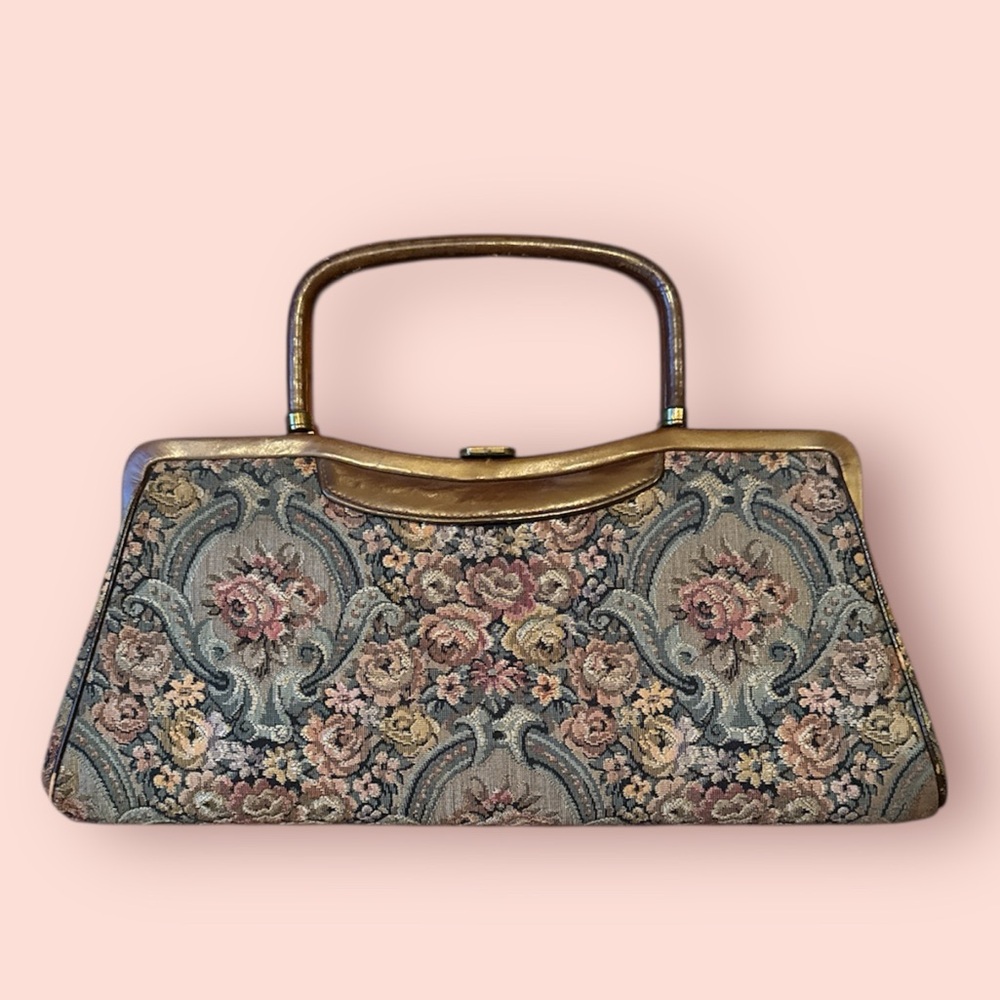 Vintage 1950s-60s Elegant Floral Tapestry Handbag